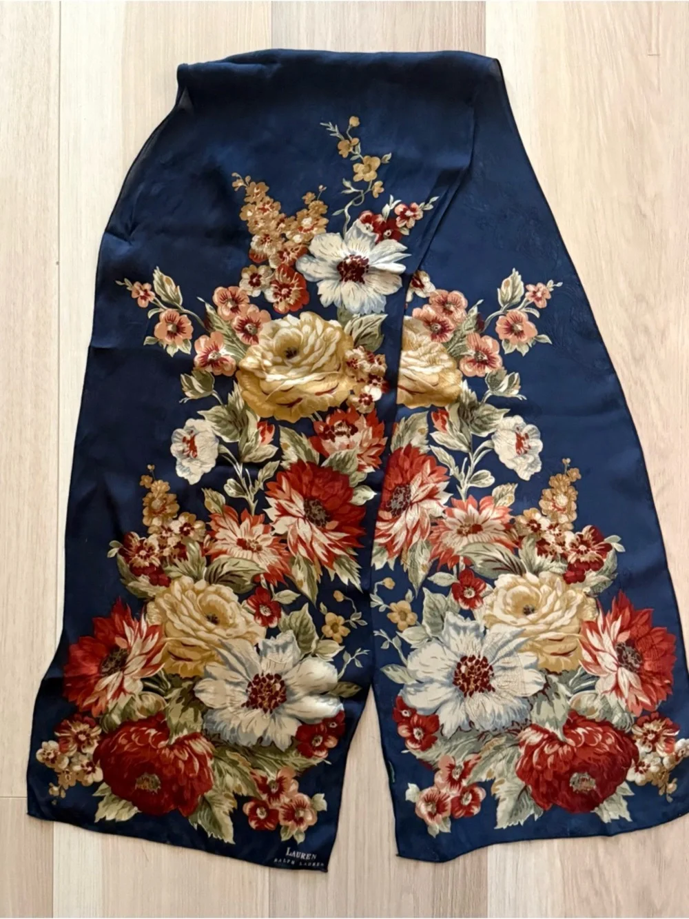 Lauren Ralph Lauren silk floral scarf navy romantic cottagecore